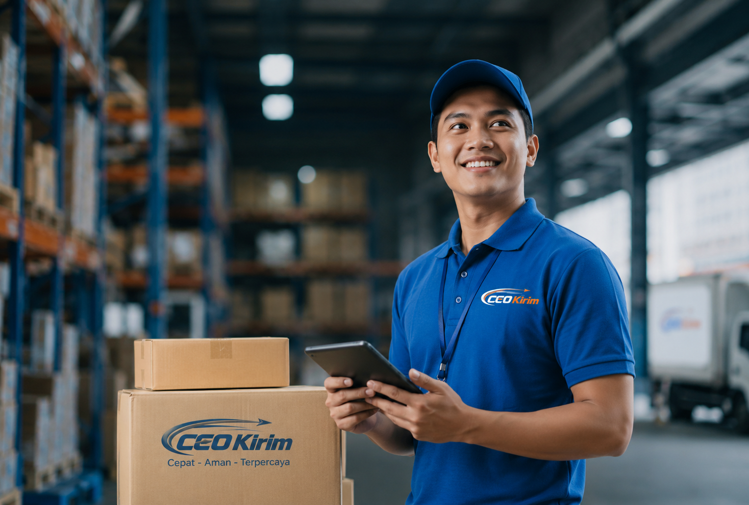 Kurir profesional CEO Kirim di gudang